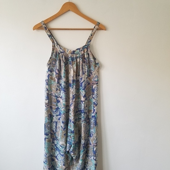 KRISTINIT Silk Blue Abstract Printed Strap Jumpsuit Small - Picture 9 of 11